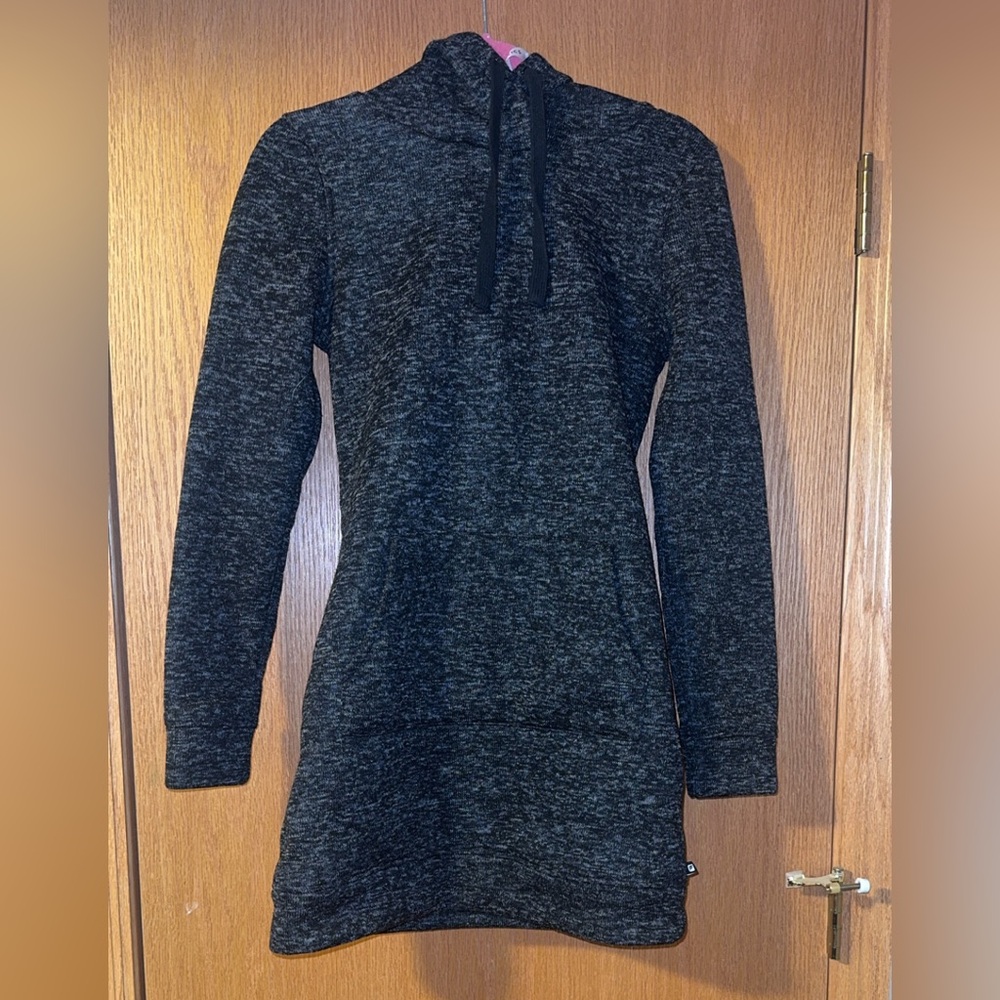 Fabletics Yukon Hooded Fleece Sweatshirt Dress Heathered Gray/Black
